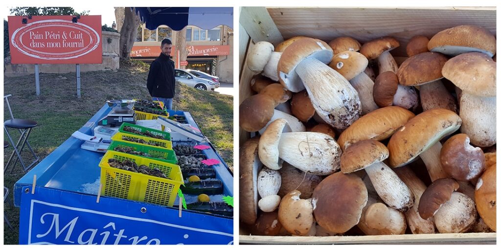 Vente d'huîtres et de cèpes devant la Boulangerie, tous les week-ends.